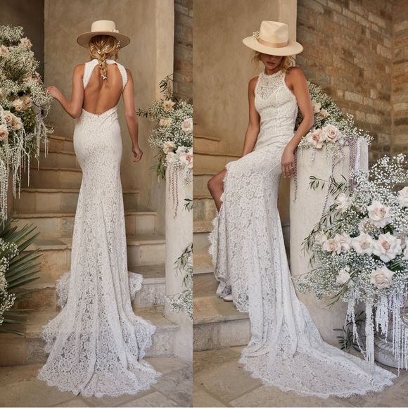 Lulus Dresses & Skirts - Lulus Love Everlasting White Lace Mermaid Maxi Wedding Dress Open Back Floral S